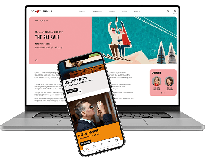 Auction website shown on laptop and mobile phone